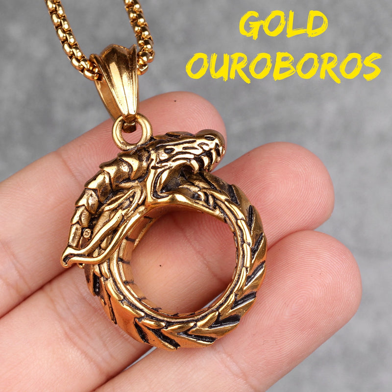 Ouroboros Snake Dragon Mens Long Necklaces Pendants Chain Hip Hop for Boy Male Stainless Steel Jewelry Creativity Gift Wholesale