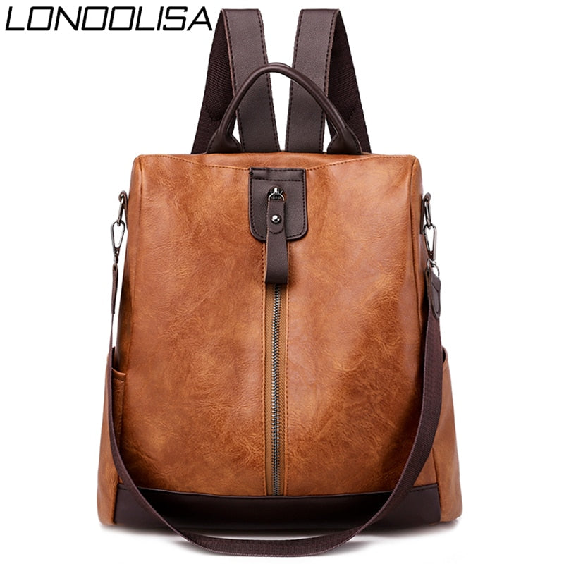 3 in 1 Retro Rucksack Frauen PU Leder Schultaschen Für Teenager Mädchen Anti-Diebstahl Damen Umhängetaschen Einfacher Reiserucksack