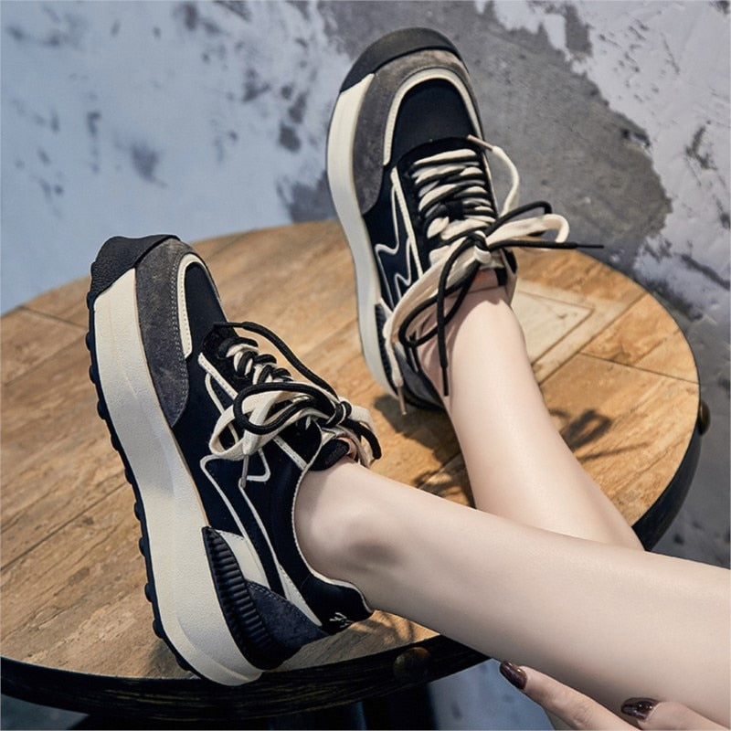 Mr Co Lightweight Thick Sole Casual Shoes Round Nose Ladies Sneakers Trend Ladies Shoes Outdoor Leisure Hiking Women Sneakers