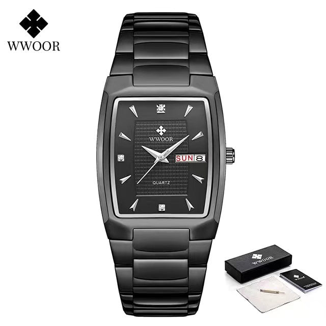 Relogio Masculino WWOOR 2022 nuevo reloj cuadrado para hombre con fecha de semana automática relojes de pulsera de cuarzo para hombre de lujo de acero inoxidable dorado