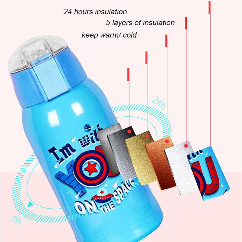 500 ml Cartoon Smart Temperaturanzeige Thermosbecher Tragbare Pressstroh Stil Wasserflasche Hält 24 Stunden warm und kalt für Babys