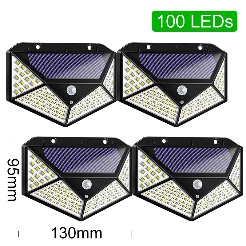 Luces solares al aire libre 100 Led brillante Sensor de movimiento luz gran angular inalámbrica impermeable IP65 luces de pared para jardín Wall Street