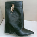 Ins Hot Spring Winter Great Quality Crocodile Print Upper Shoes Booty Knee High Pointy Toe Over-lay Side Zip Women Boots 43