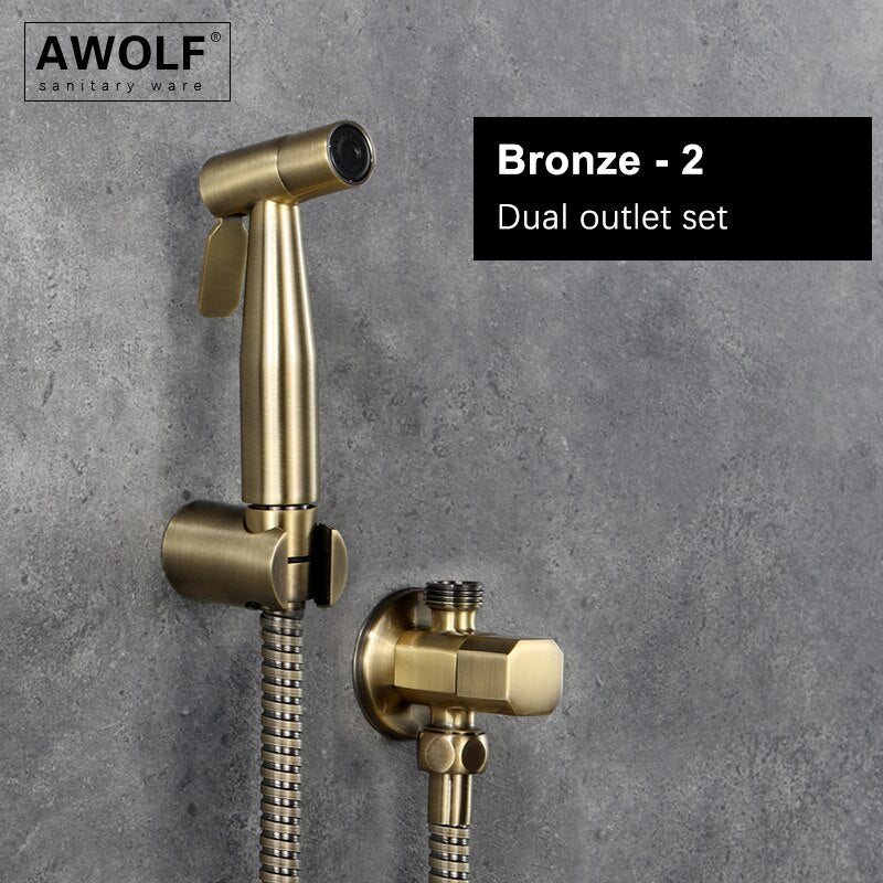 Awolf Rose Gold Hygienic Shower Head Handheld Toilet Bidet Sprayer Set Stainless Steel Shattaf Brass Valve Anal Shower AP2102