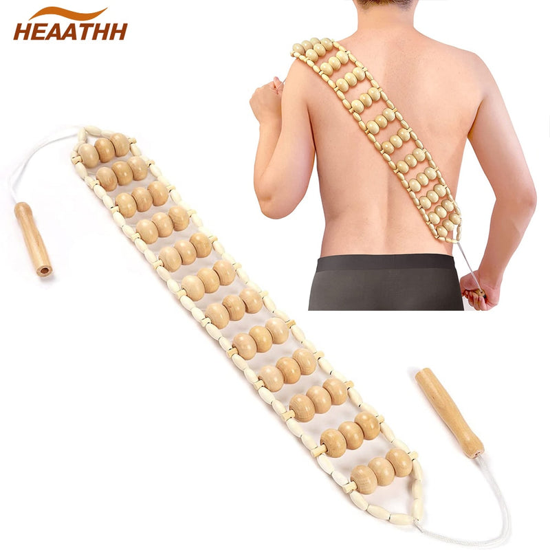 Cuerda de rodillo de masaje de espalda de madera HEAATHH, herramientas de masaje de celulitis de terapia de madera, herramientas de automasaje para aliviar el dolor de espalda de la pierna del cuello
