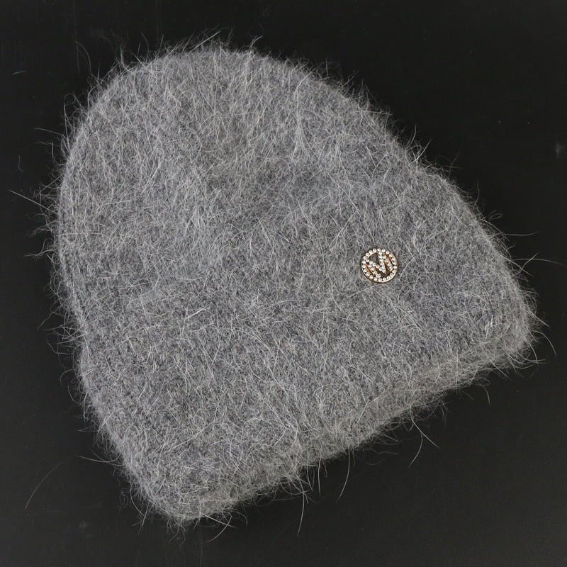 Rabbit Fur Beanies Soft Warm Fluffy  Winter Hat for Women Angora Knitted Hat  Skullies Beanies Female Bonnet Woman Knit Cap