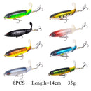 8 Uds. Whopper Plopper 10Cm/14Cm flotante por señuelo de pesca cebo duro Artificial Wobbler cola giratoria aparejos de pesca ojos 3D