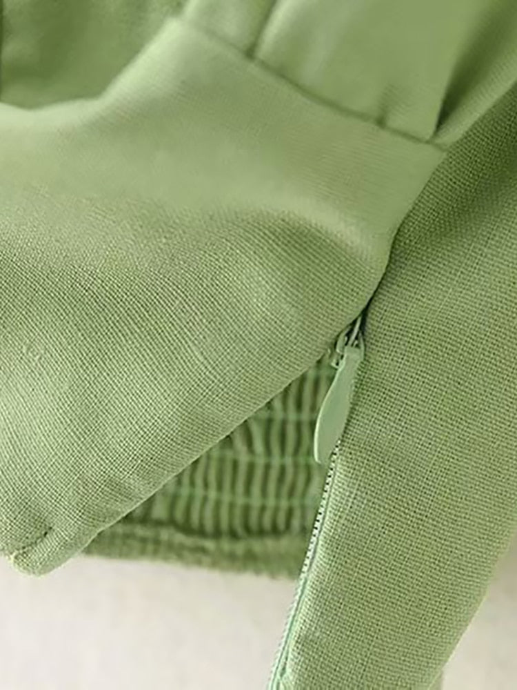 Aachoae, Blusas recortadas de lino y algodón, blusas verdes de manga corta con volantes elegantes para mujer, blusa informal lisa con cuello en V dulce, Blusas