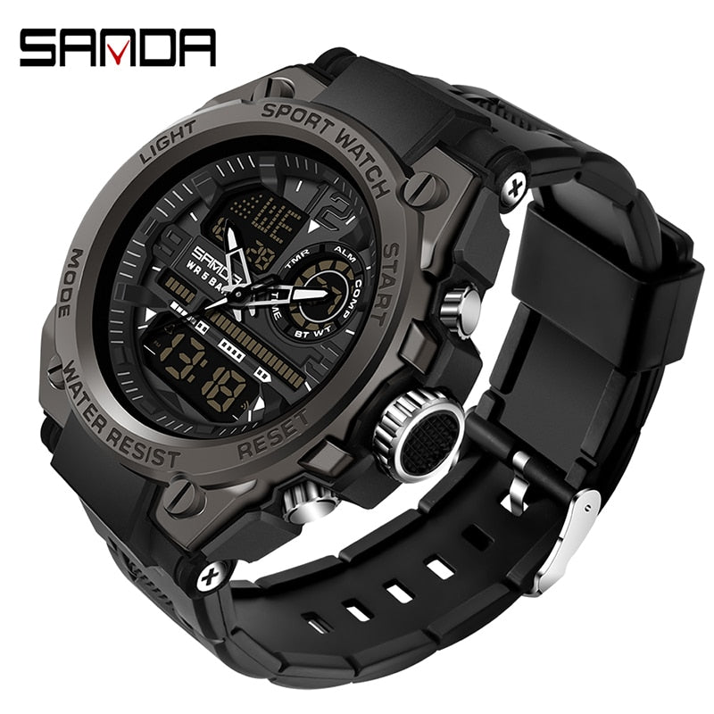 SANDA Brand Men's Watch Military Outdoor Sports Waterproof Watches Dual Display Quartz LED Digital Clock Relogio Masculino