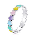 WOSTU Hot Sale 925 Sterling Silver Multi-Color Rainbow Heart Finger Rings For Women Fashion Anniversary Ring Jewelry Gift CQR444