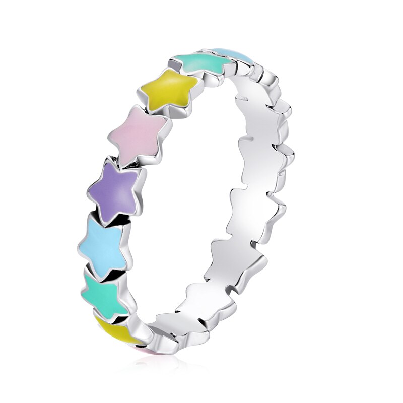 WOSTU Hot Sale 925 Sterling Silver Multi-Color Rainbow Heart Finger Rings For Women Fashion Anniversary Ring Jewelry Gift CQR444