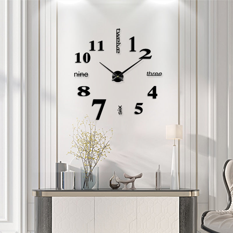 Large Wall Clock Quartz 3D DIY Big Watch Decorative Kitchen Clocks Acrylic Mirror Sticker Oversize Wall Clocks Home Letter Decor