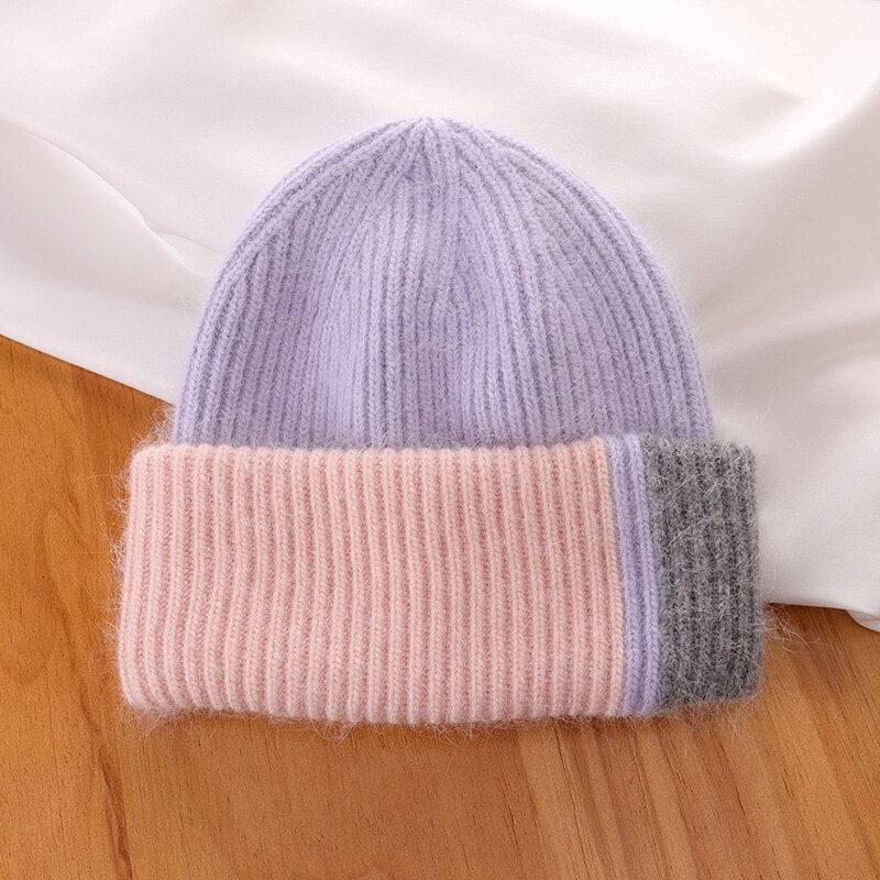 Rabbit Fur Beanies Soft Warm Fluffy  Winter Hat for Women Angora Knitted Hat  Skullies Beanies Female Bonnet Woman Knit Cap