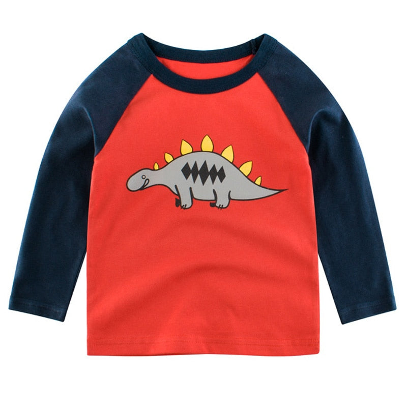 95%COTTON Boys T Shirts Spring Autumn Long Sleeve Tops Kids Dinosaur Sweatshirt Children Boy Shirts Clothing Boys Clothes