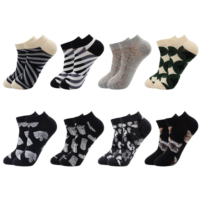 8 Pairs Funny Beer Casual Ankle Socks Fashion Colorful Harajuku Fashion Grid Cotton Women and Men Socks