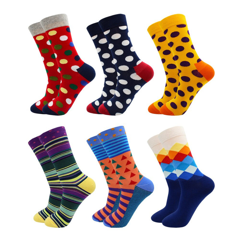 6-12 Pairs Colorful Cotton Fashion Casual Women and Men Funny Socks Stripe Grid Geometry Fun Dress Socks