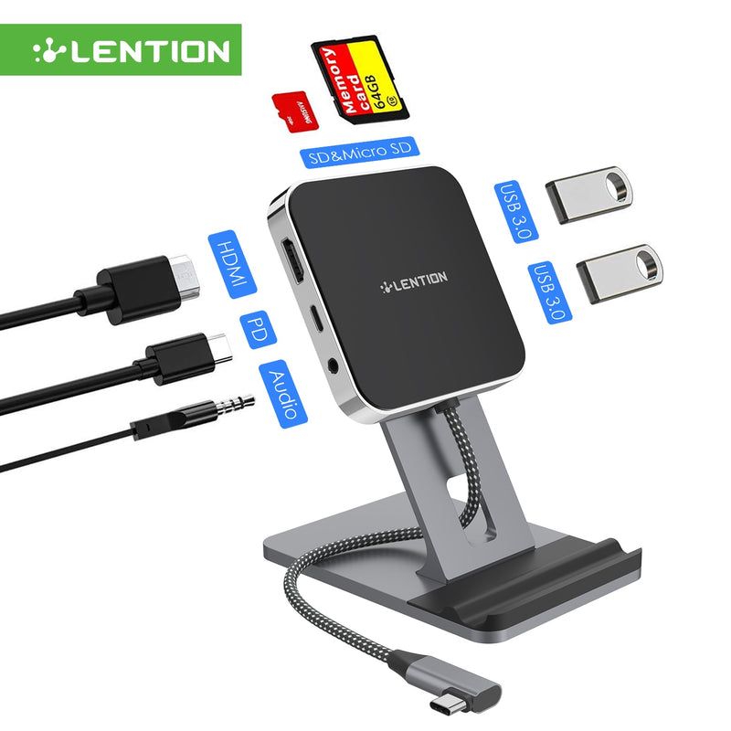 USB-C-Hub-Dockingstation-Ständeradapter mit 4K HDMI 100 W PD SD/TF-Kartenleser USB3.0 3,5-mm-Kopfhöreranschluss iPad Pro Samsung Galaxy