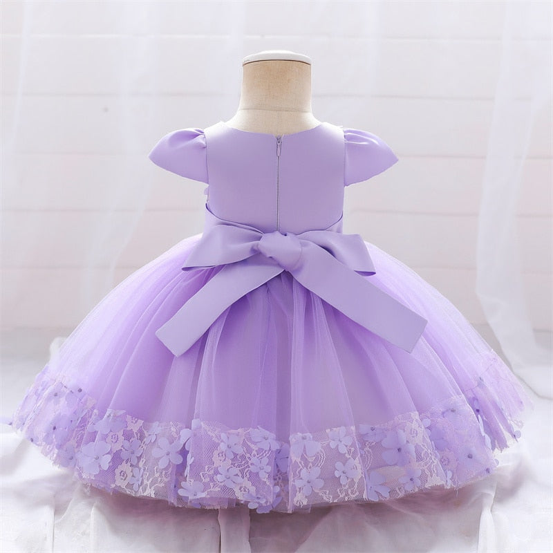 Blume Bogen Infant Baby Mädchen Kleid Spitze Tutu Taufe Kleider für Mädchen 1. Jahr Geburtstagsfeier Hochzeit Baby Kleidung