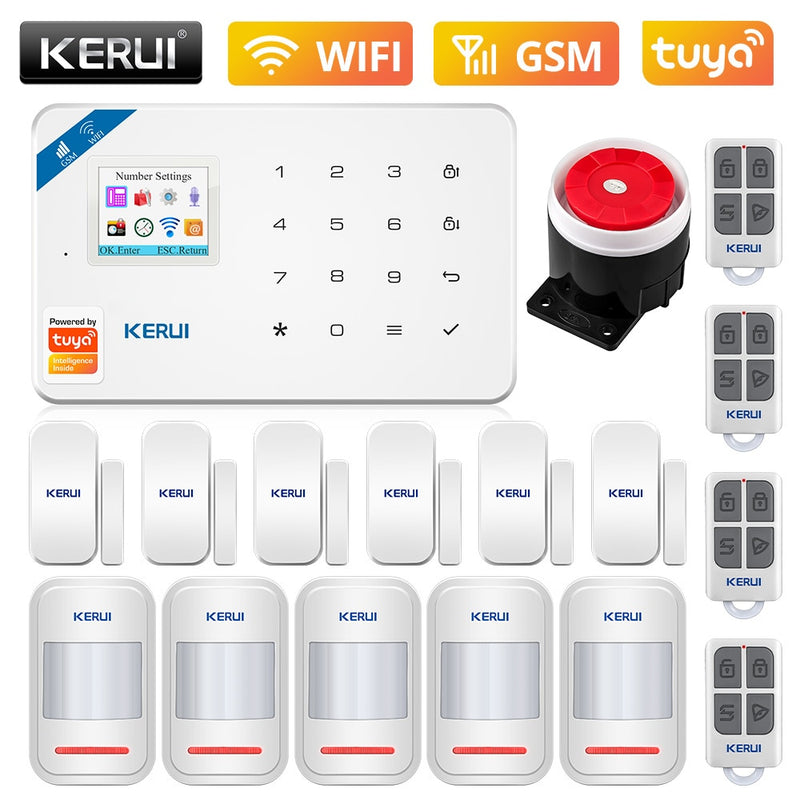 KERUI W181 WIFI GSM Home Security Tuya Smart Alarm System APP Control Wireless Door Sensor PIR Motion Detector Burglar Alarm Kit