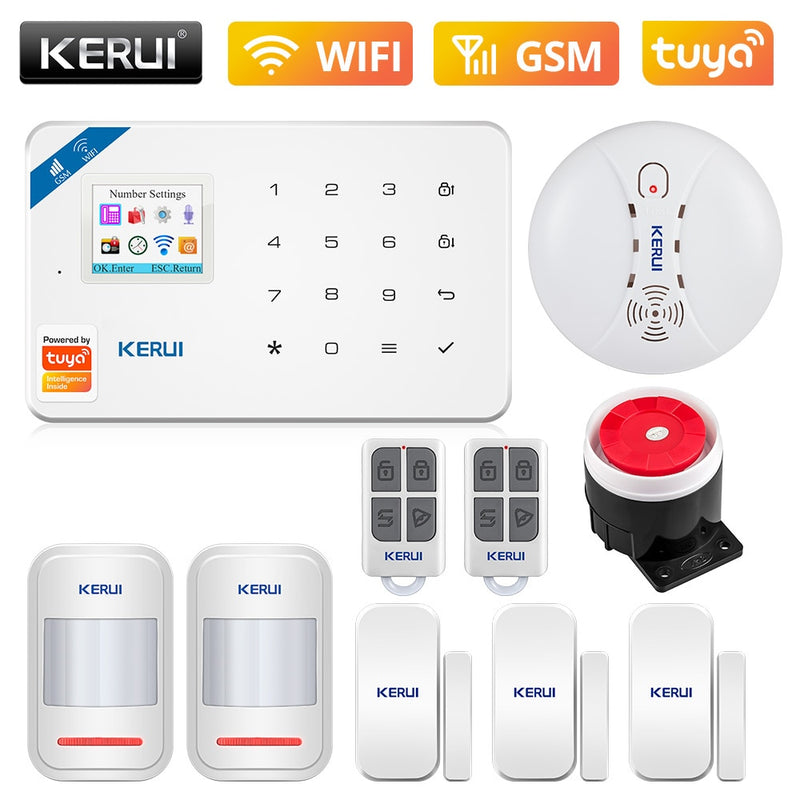 KERUI W181 WIFI GSM seguridad del hogar Tuya sistema de alarma inteligente APP Control Sensor de puerta inalámbrico PIR Detector de movimiento Kit de alarma antirrobo