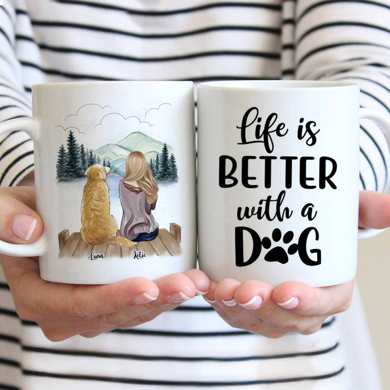 Pareja y perros Hombre Mujer Taza personalizada Tazas de café de gres hechas a medida Tazas Regalo para la familia DIY 11 / 15Oz R2060