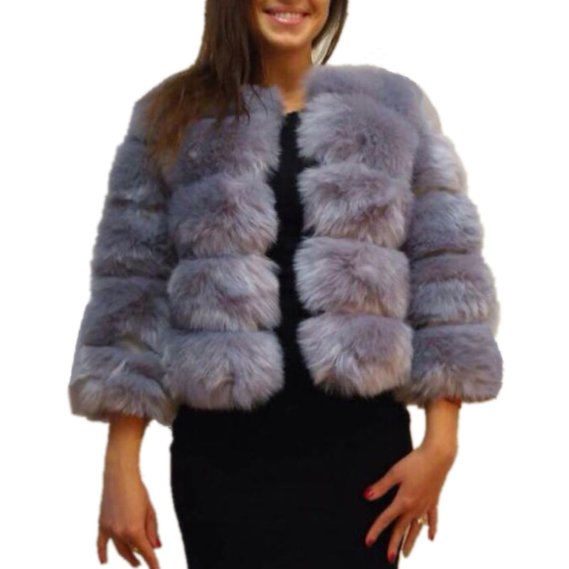 Lisa Colly New High Imitation Long Sleeves Short Fox Fur Coat Jacket Warmer Wintermantel Outwear Faux Fur Coat Overcoat Furs Coat