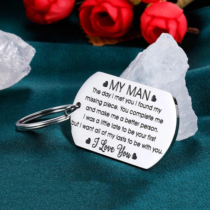 Birthday Valentine Day Keychain Gifts For Boyfriend Husband My Man I love you Couples Keyring for Man Wedding Gifts Key Chains