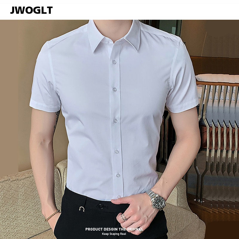 40kg-125kg Summer New Shirts Casual Fashion Cotton Short Sleeve Slim Fit Men Social Blouse Button Down White Dress Shirt 6XL 8XL