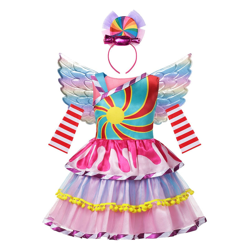 2022 New Fashion Baby Girl Candy Dress Kids Halloween Party Costume Colorful Ball Gown 2-12 Year Children Clothing