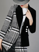 TWOTWINSTYLE Velour Patchwork Wool Plaid Blazer Coat Female Long Sleeve Asymmetrical Women's Suits 2022 Spring Fashion Clothes