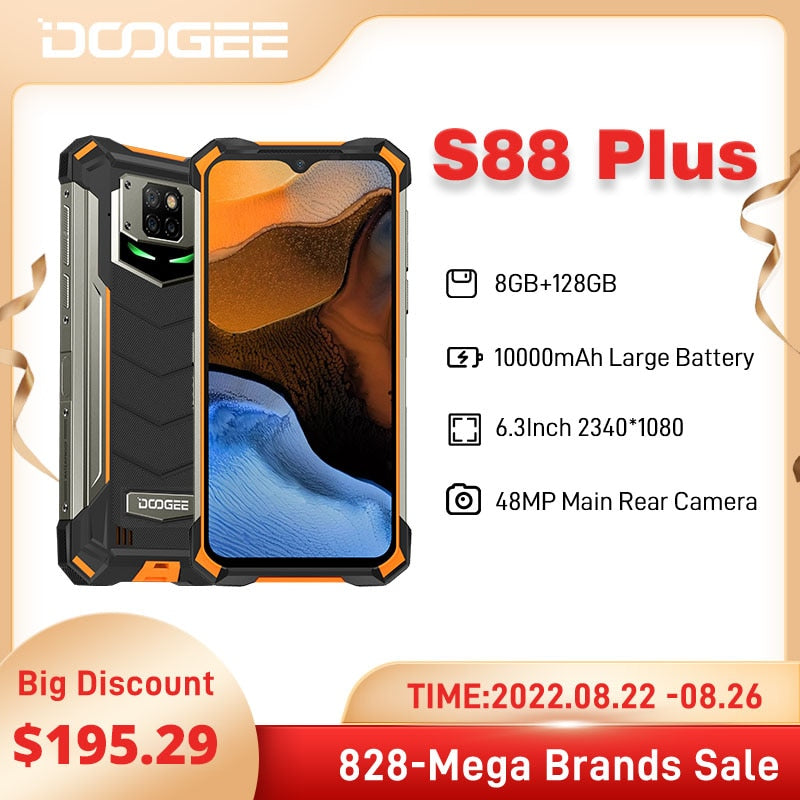 DOOGEE S88 Plus Robustes Smartphone 48 MP Hauptkamera 8 GB RAM 128 GB ROM IP68/IP69K Smartphone Android 10 OS Globale Version
