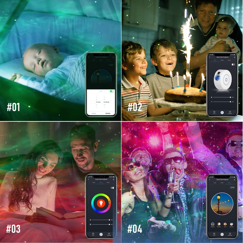 Alexa Voice Control APP Control Galaxy Starry Projector Water Waving Led Sky Night Lights Colorful Nebula Cloud Night Lamp