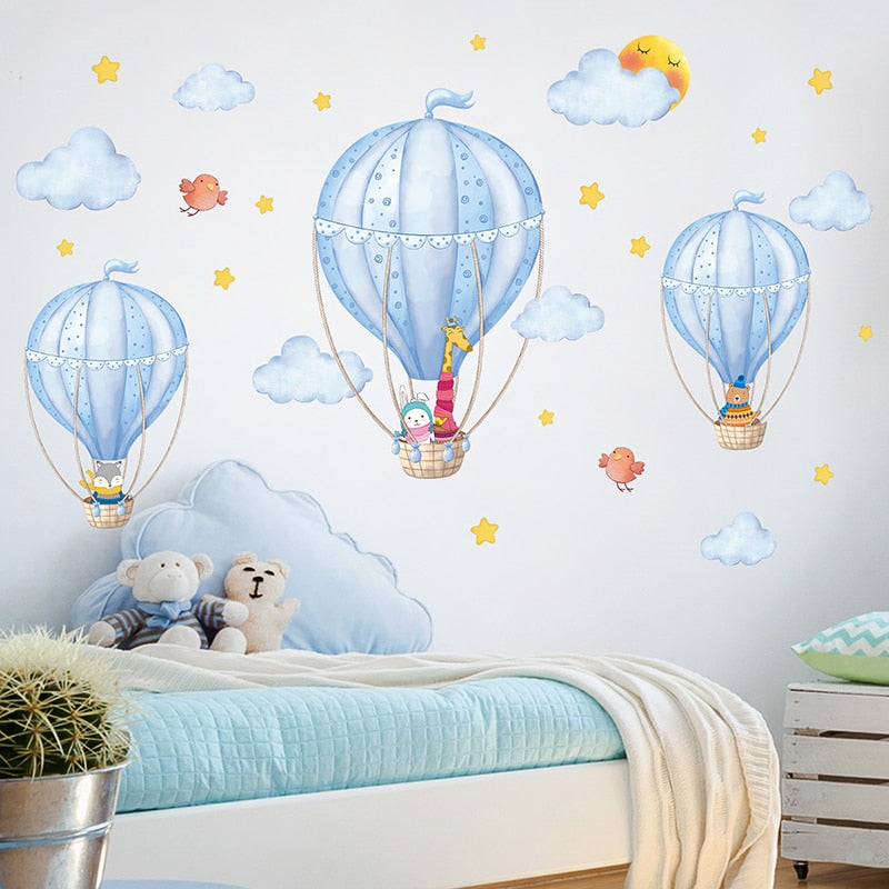 Hot Air Balloons Wall Stickers DIY Cartoon Clouds Wall Decals for Kids Rooms Baby Bedroom Kindergarten Nursery Home Decoration