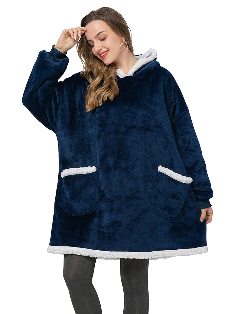 Sudaderas con capucha de gran tamaño para mujer, sudaderas con capucha de invierno, manta de TV gigante de lana con mangas, jersey de gran tamaño, sudaderas con capucha para mujer