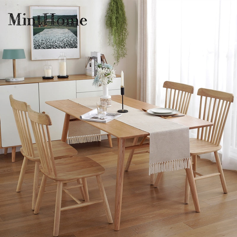 Minthome Simple Table Runner Solid Color Handmade Tassled Cotton Linen Table Runner Household Tea Table Flag