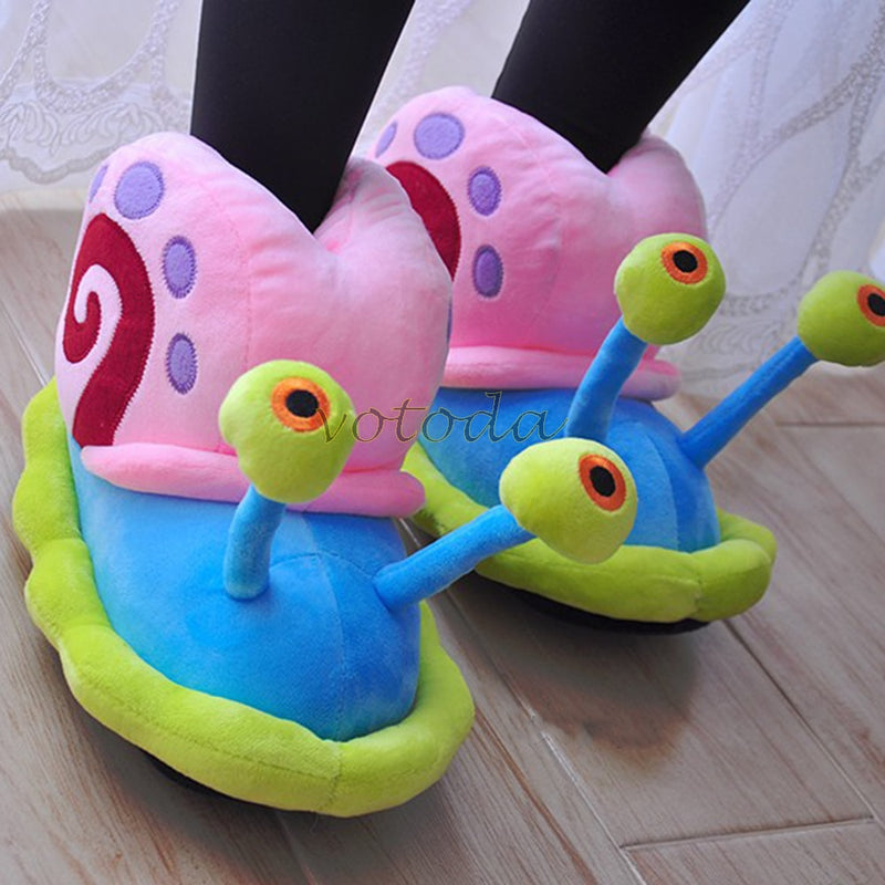 Winter Cartoon Slippers Women Funny Cute Snail Home Plush Shoes Indoor Cozy Flat Slides Furry Warm Cotton Slipper Girl Flip Flop