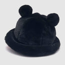 Winter Fashion Cute Leopard Bear Ear Bucket Hat For Women Thick Warm Faux Fur Furly Fisherman Cap Outdoor Protection Soft Panama