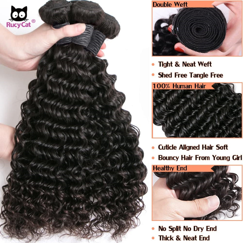 RucyCat Deep Wave Bundles 28 30 Inch 100% Human Hair Bundles Brazilian Weaving Deep Wave Hair Extensions Human Hair Bundles