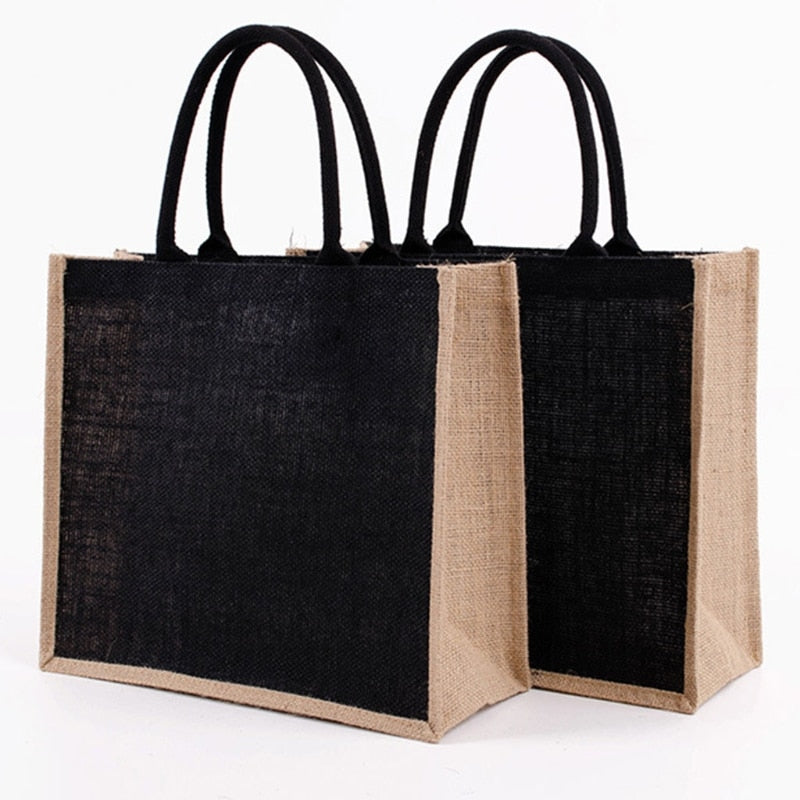 Reusable Jute Tote Bag Eco Friendly Burlap Grocery Bags for Shopping Beach