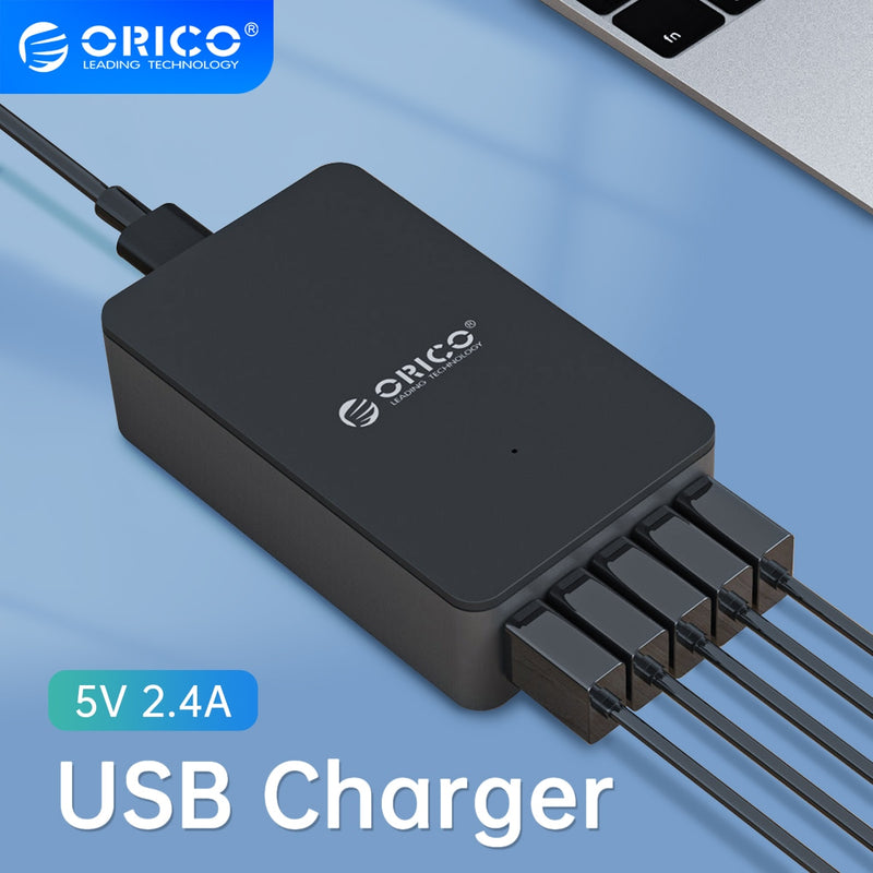 ORICO 5 puertos cargador USB 5V2.4A estación de carga de escritorio 8A 40W cargador USB para iPhone Samsung teléfono celular tableta