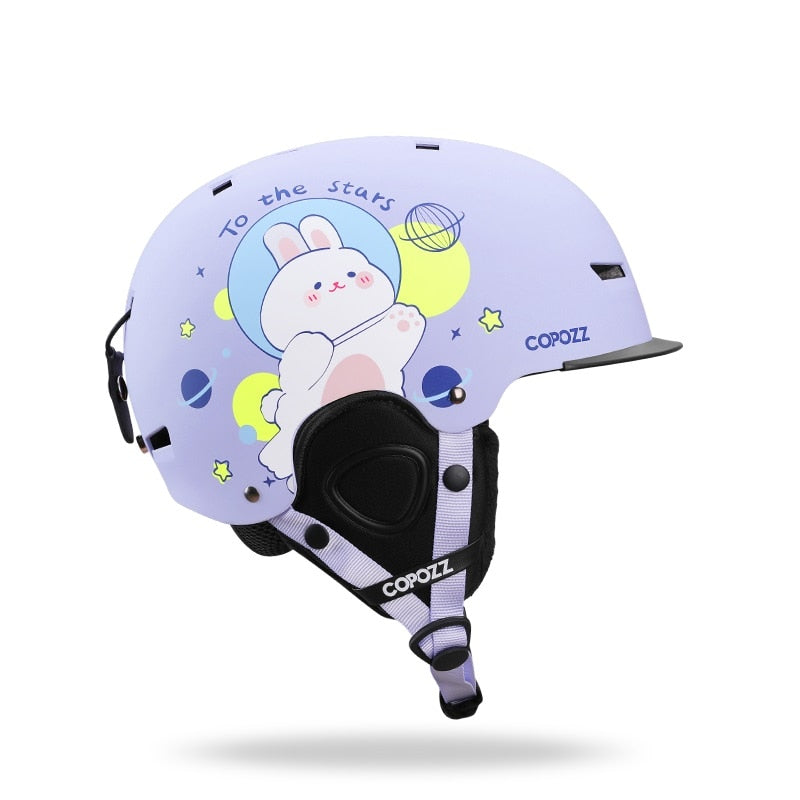 Casco de esquí COPOZZ de dibujos animados para niños, casco de Snowboard de protección para deportes al aire libre moldeado integralmente, equipo de esquí para mujeres