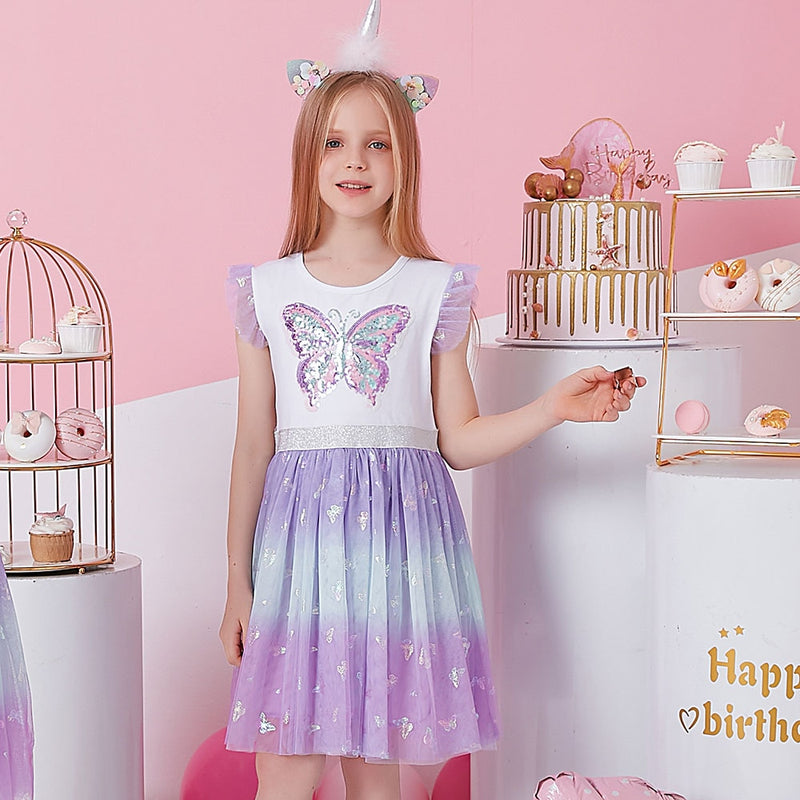 DXTON, ropa para niñas, vestidos de princesa de verano, vestido con estampado de unicornio y mangas acampanadas para niños, vestidos de fiesta para niñas, ropa para niños de 3 a 8 años