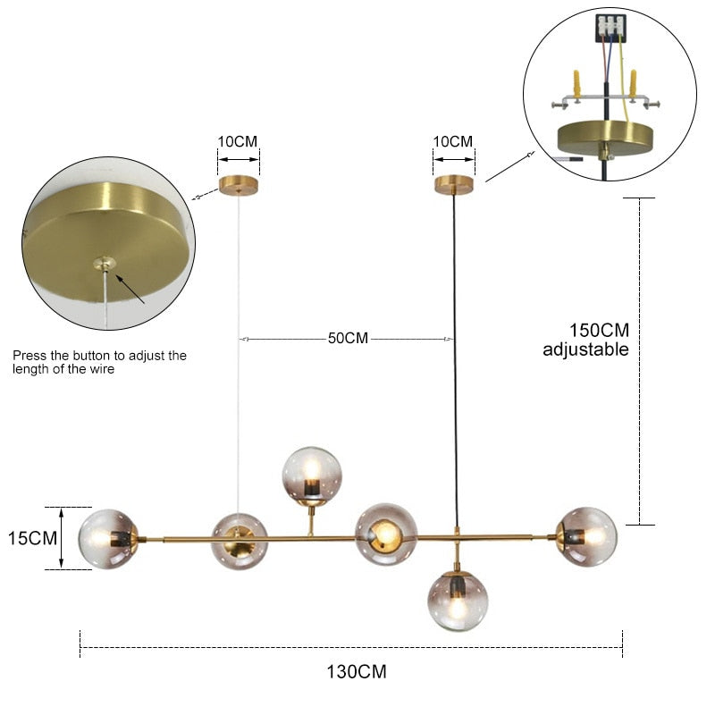 Modern Chandelier Brass Glass Ball Lighting For Living Room Dining Art Decoration Restaurant Black Hanging Lamp Home Lustre