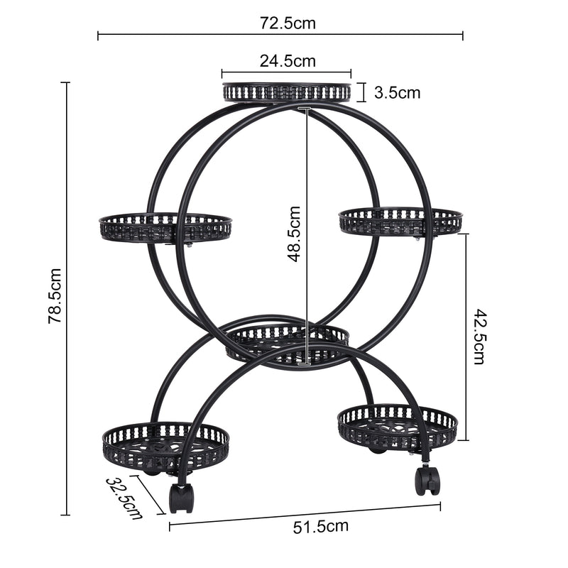 6 Pot Metal Plant Stand Multi-Layer Plant Holder Flower Pot Rack with Wheels for Garden Yard Indoor Outdoor