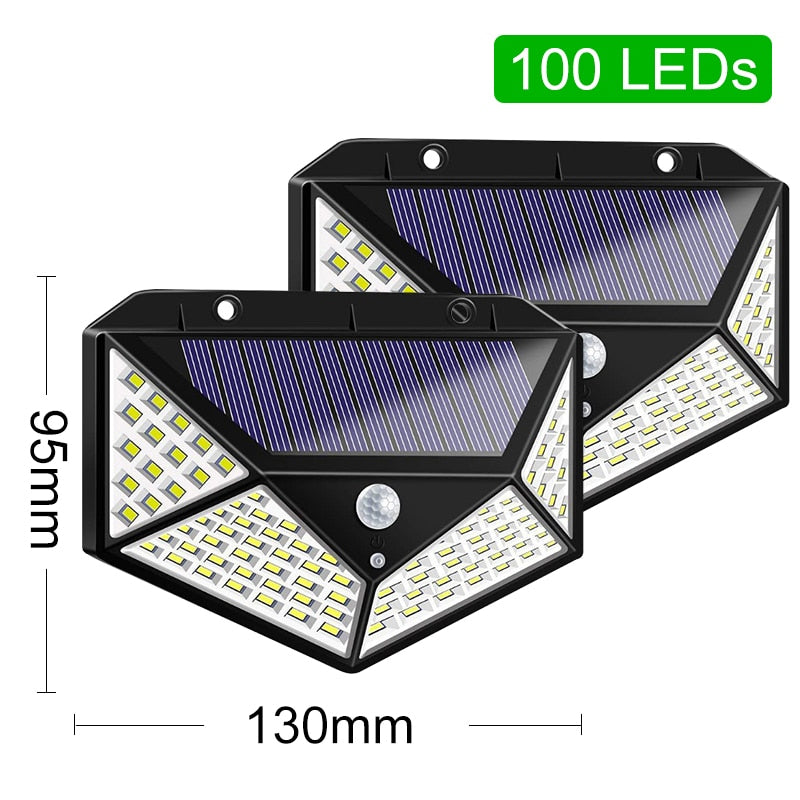 Solar Lights Outdoor 100 Led Bright Motion Sensor Light Wide Angle Wireless Waterproof IP65 Wall Lights for Garden Wall Street