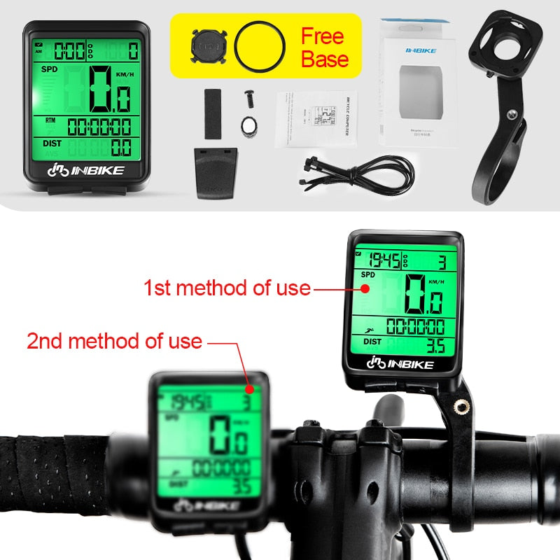 INBIKE Regenfester MTB-Fahrradcomputer Fahrrad-Tachometer Kabelloser Kilometerzähler Fahrraduhr LED-Bildschirm Messbare Uhr IC321