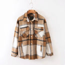 Autumn Winter Plaid Jackets Wool Blend Coat Fashion Button Thick Vintage Casual Office Warm Overshirt Ladies Outwear Chic Tops