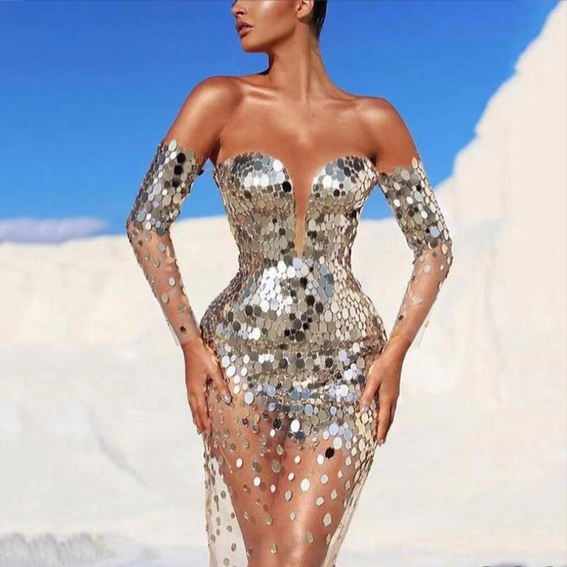 Women Dress Summer Hot Recommend Style Sequins Patchwork Sheath Mini Annual Meeting Party And Wedding Chic Dresses