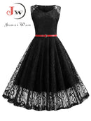 Women Summer Dress 50S 60S Elegant Vintage Lace Dress Robe Sleeveless Party Casual White Midi Vestidos