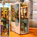 Cutebee DIY Bücherecke Miniaturen Regaleinsatz Buchstütze Puppenhaus Modell Roombox Bausatz Holz Bücherregal Spielzeug Geschenke 3D Haus